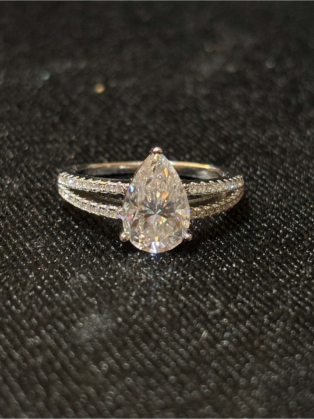 .925 Sterling Silver 3ct. VVS Moissanite Pear-Cut Engagement Ring Size 7